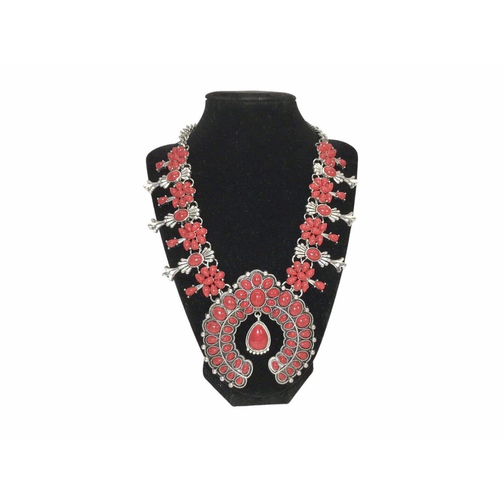 Faux Stone Squash Blossom Statement Necklace Pendant Choker Bohemian / Southwest